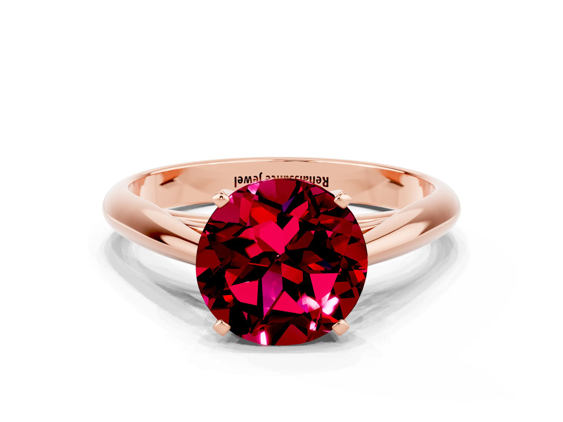 Rose gold Round Cut Garnet Solitaire Engagement Ring with Cathedral Setting and Four-Prong Mount_66