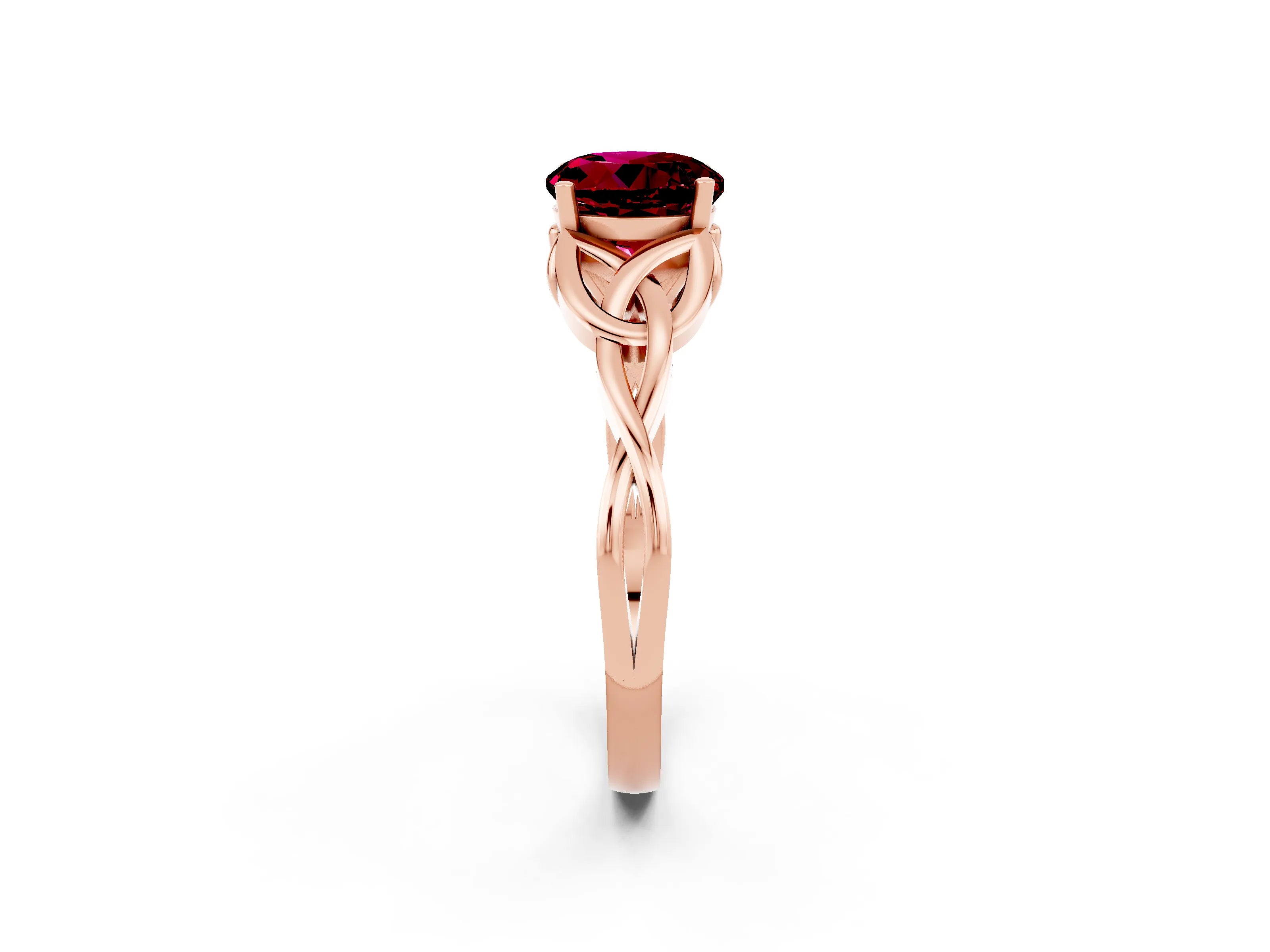 Rose gold Round Cut Garnet Solitaire Engagement Ring with Celtic Knot Band and Four-Prong Setting_2