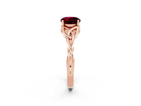 Rose gold Round Cut Garnet Solitaire Engagement Ring with Celtic Knot Band and Four-Prong Setting_2