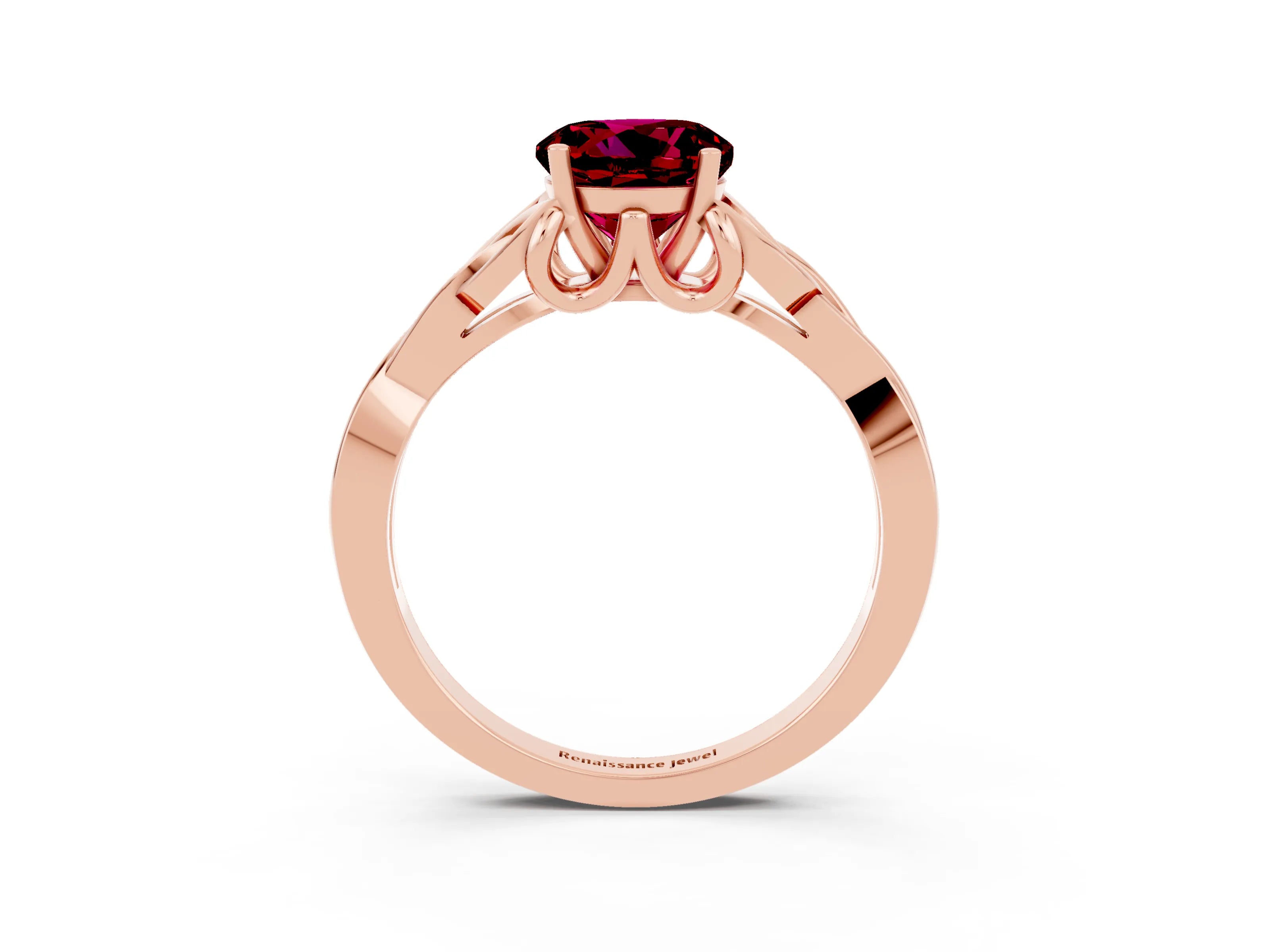 Rose gold Round Cut Garnet Solitaire Engagement Ring with Celtic Knot Band and Four-Prong Setting_3