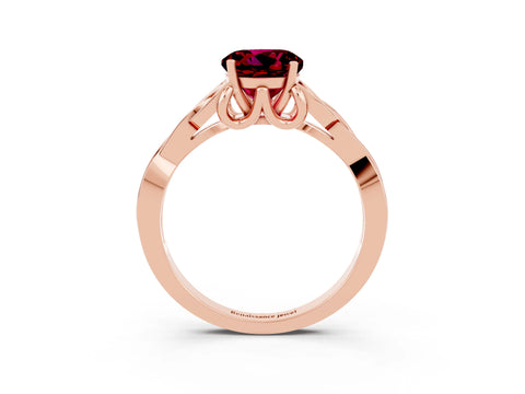 Rose gold Round Cut Garnet Solitaire Engagement Ring with Celtic Knot Band and Four-Prong Setting_3
