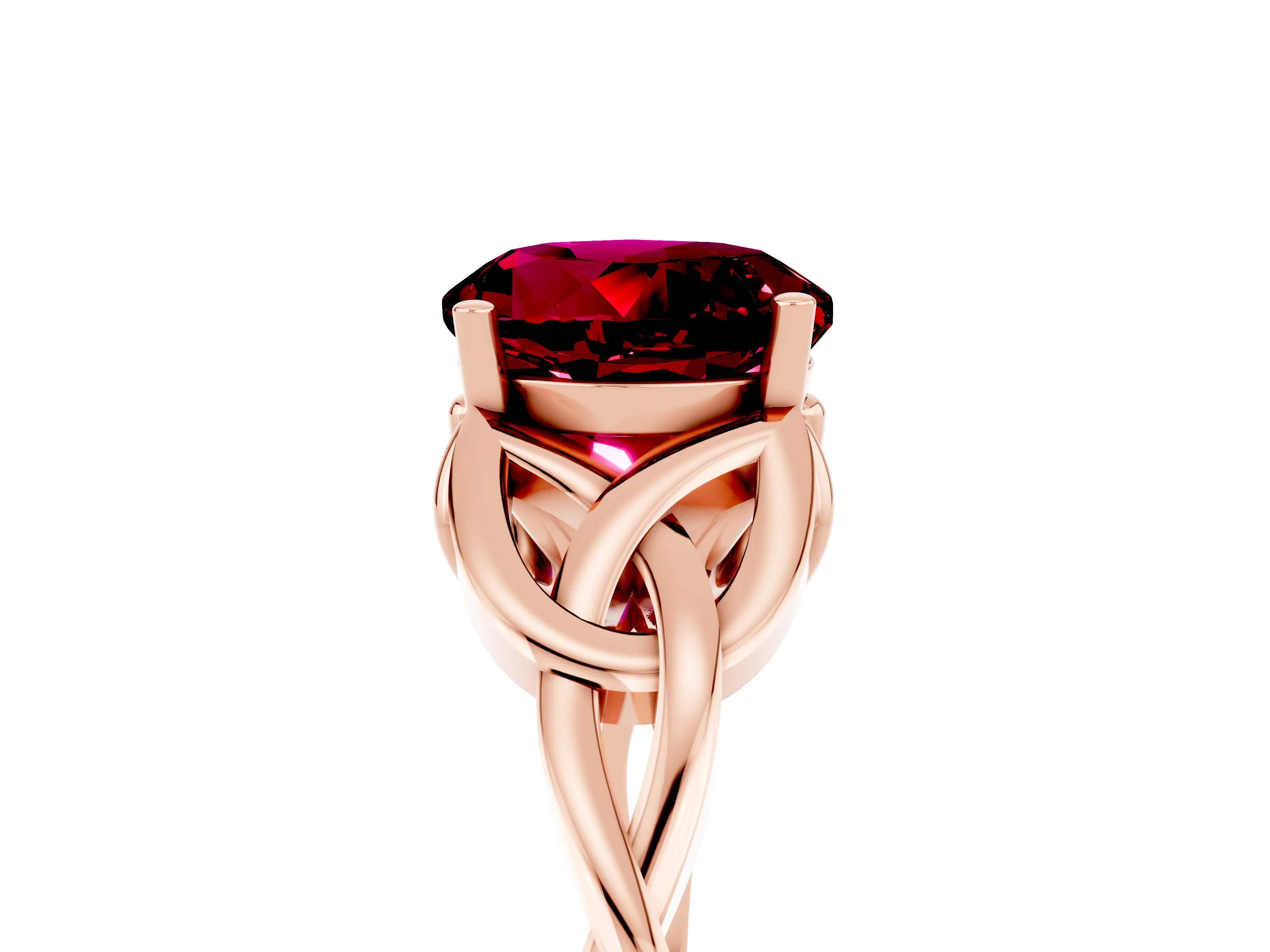 Rose gold Round Cut Garnet Solitaire Engagement Ring with Celtic Knot Band and Four-Prong Setting_5