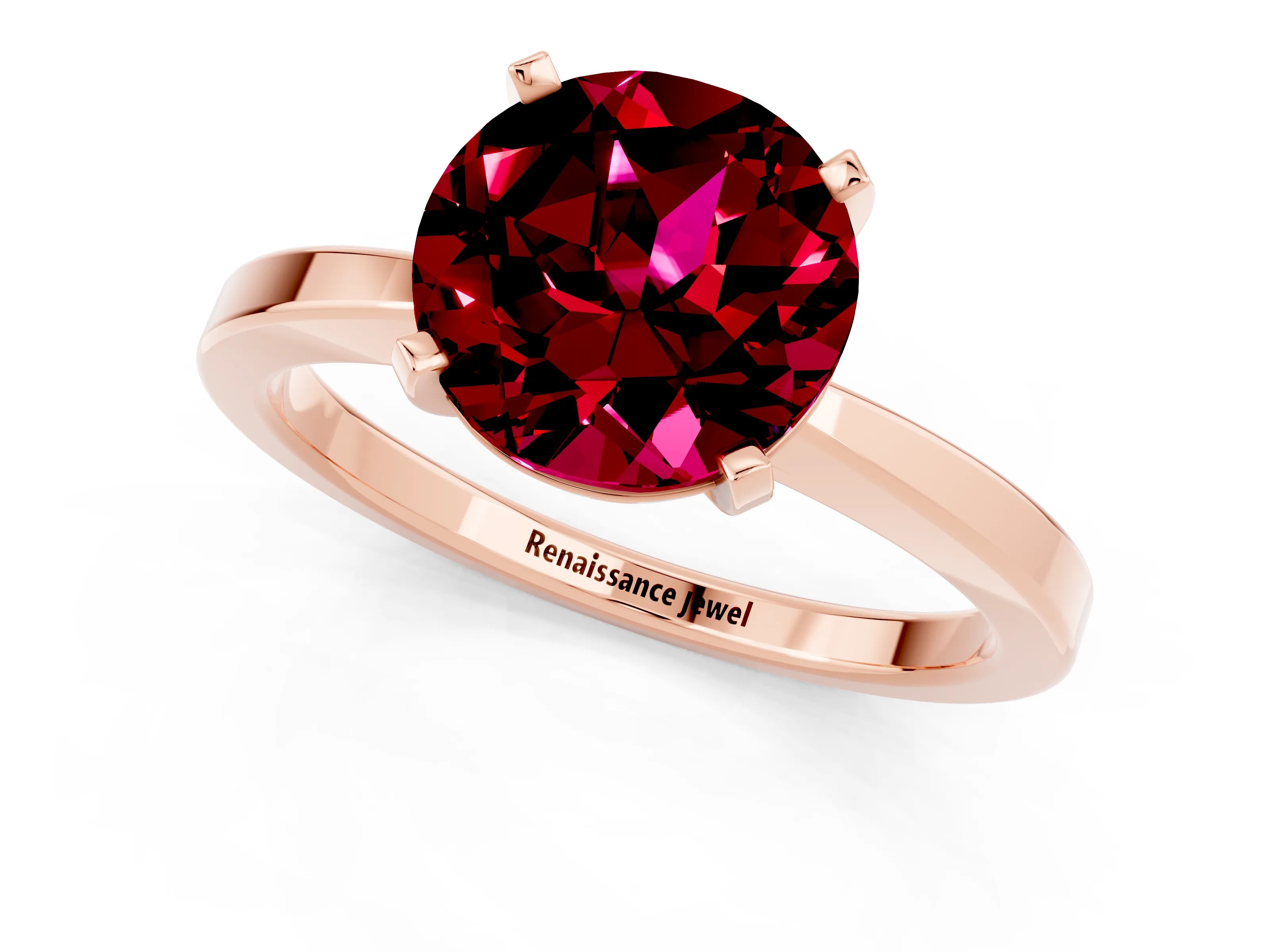 Rose gold Round Cut Garnet Solitaire Engagement Ring with Classic Band and Four-Prong Setting_25