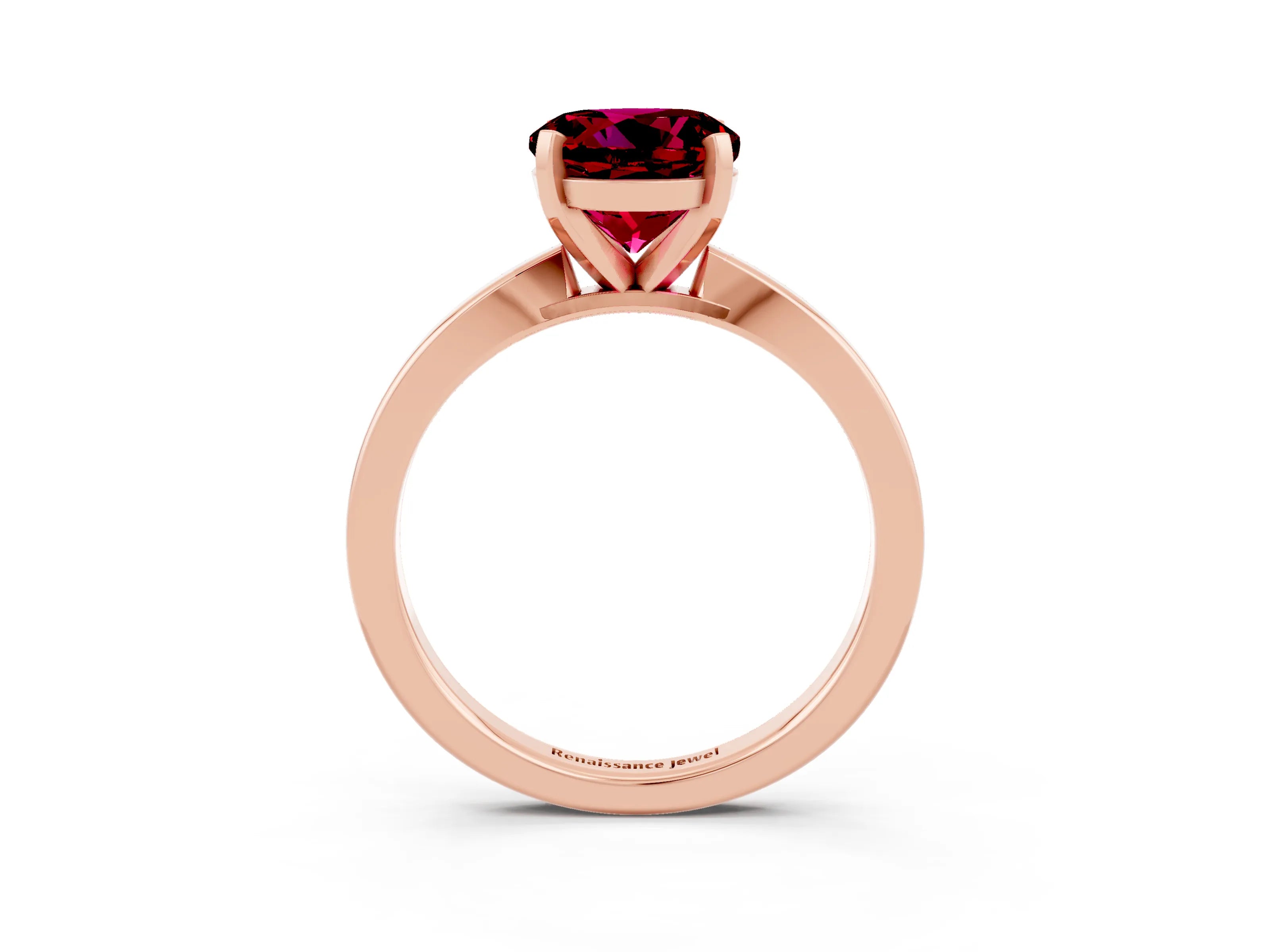 Rose gold Round Cut Garnet Solitaire Engagement Ring with Classic Band and Four-Prong Setting_27