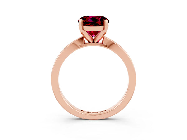 Rose gold Round Cut Garnet Solitaire Engagement Ring with Classic Band and Four-Prong Setting