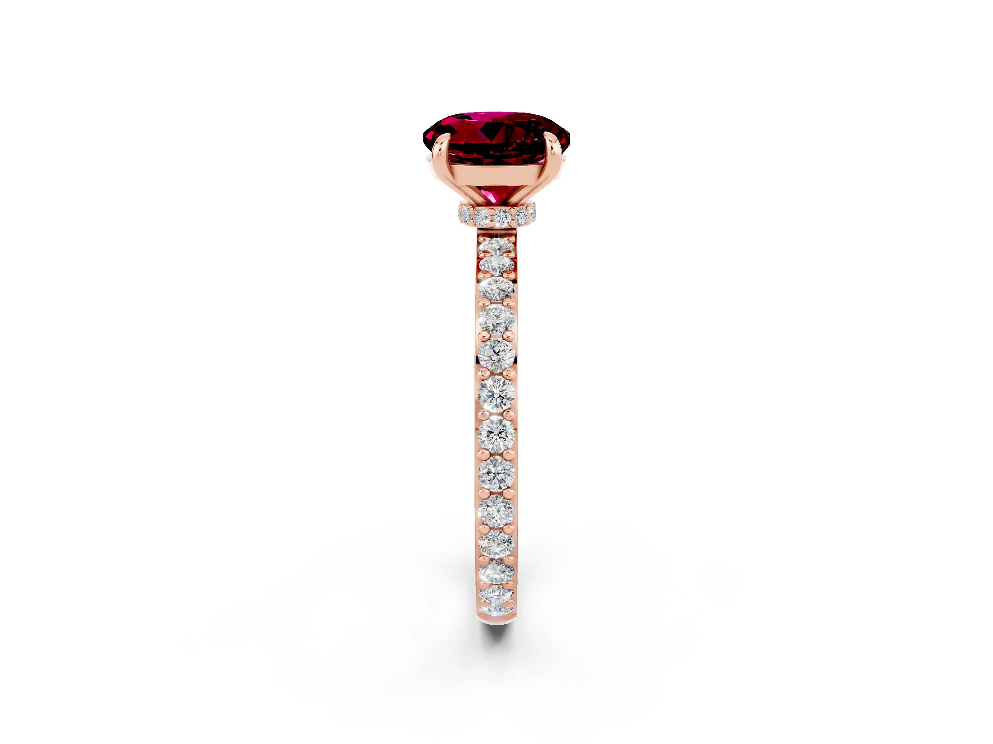 Rose gold Round Cut Garnet Solitaire Engagement Ring with Pavé Band and Four-Prong Setting_2