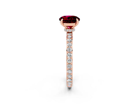Rose gold Round Cut Garnet Solitaire Engagement Ring with Pavé Band and Four-Prong Setting_2