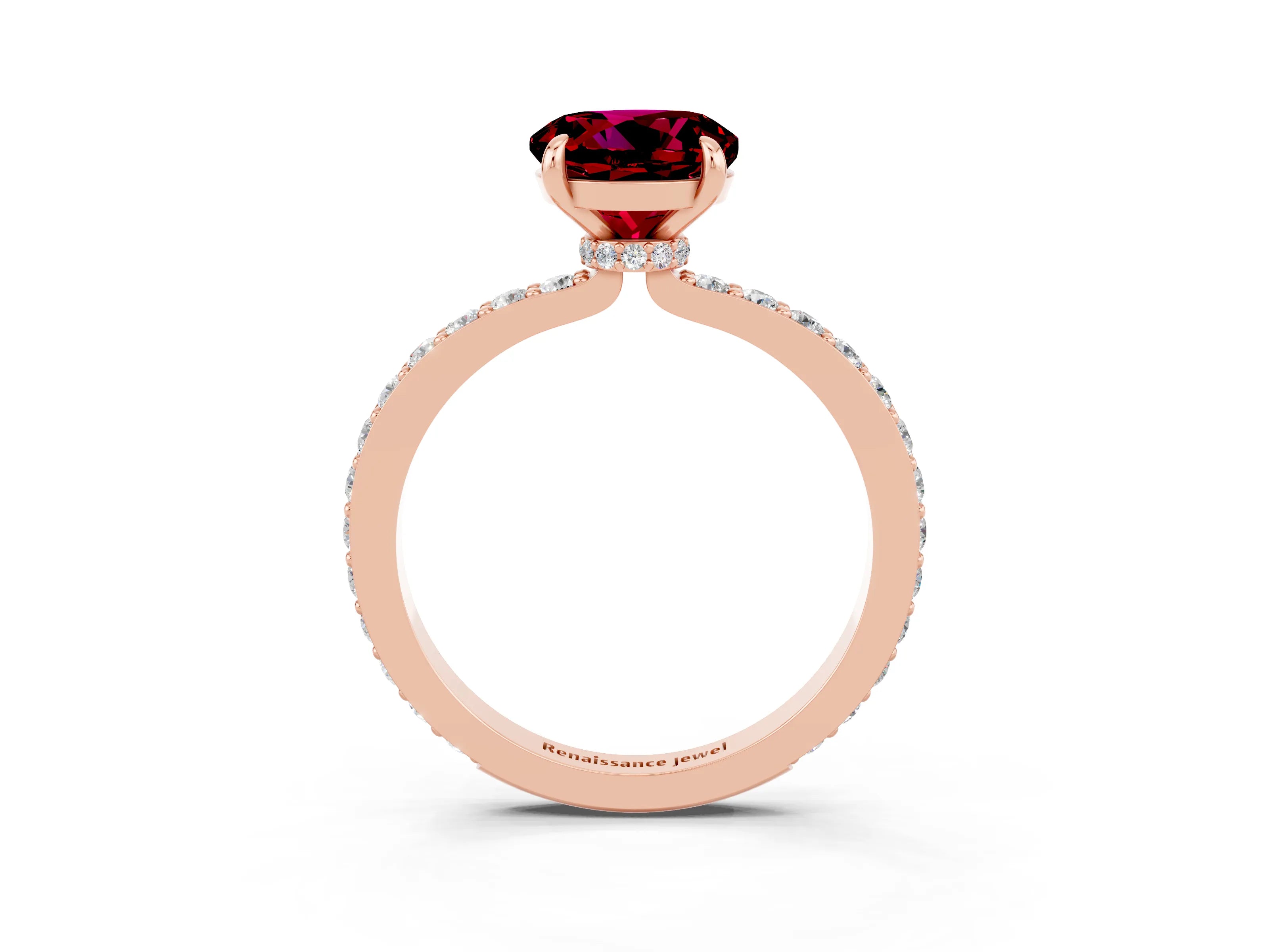Rose gold Round Cut Garnet Solitaire Engagement Ring with Pavé Band and Four-Prong Setting_3