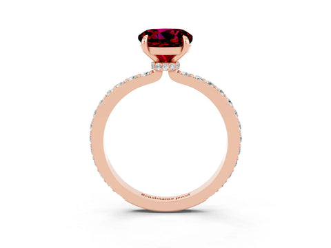 Rose gold Round Cut Garnet Solitaire Engagement Ring with Pavé Band and Four-Prong Setting_3