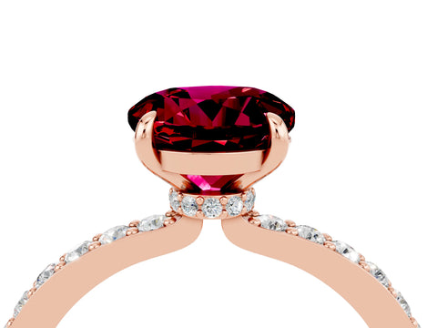Rose gold Round Cut Garnet Solitaire Engagement Ring with Pavé Band and Four-Prong Setting_4