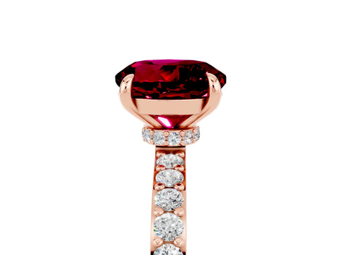 Rose gold Round Cut Garnet Solitaire Engagement Ring with Pavé Band and Four-Prong Setting_5