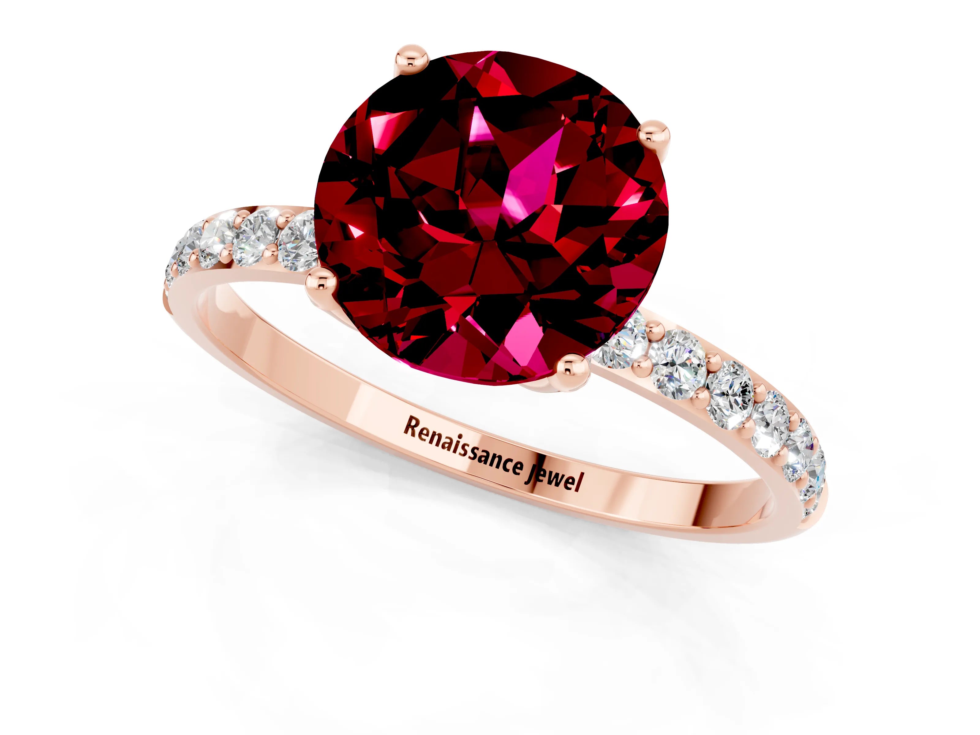 Rose gold Round Cut Garnet Solitaire Engagement Ring with Pavé Band and Prong Setting_1