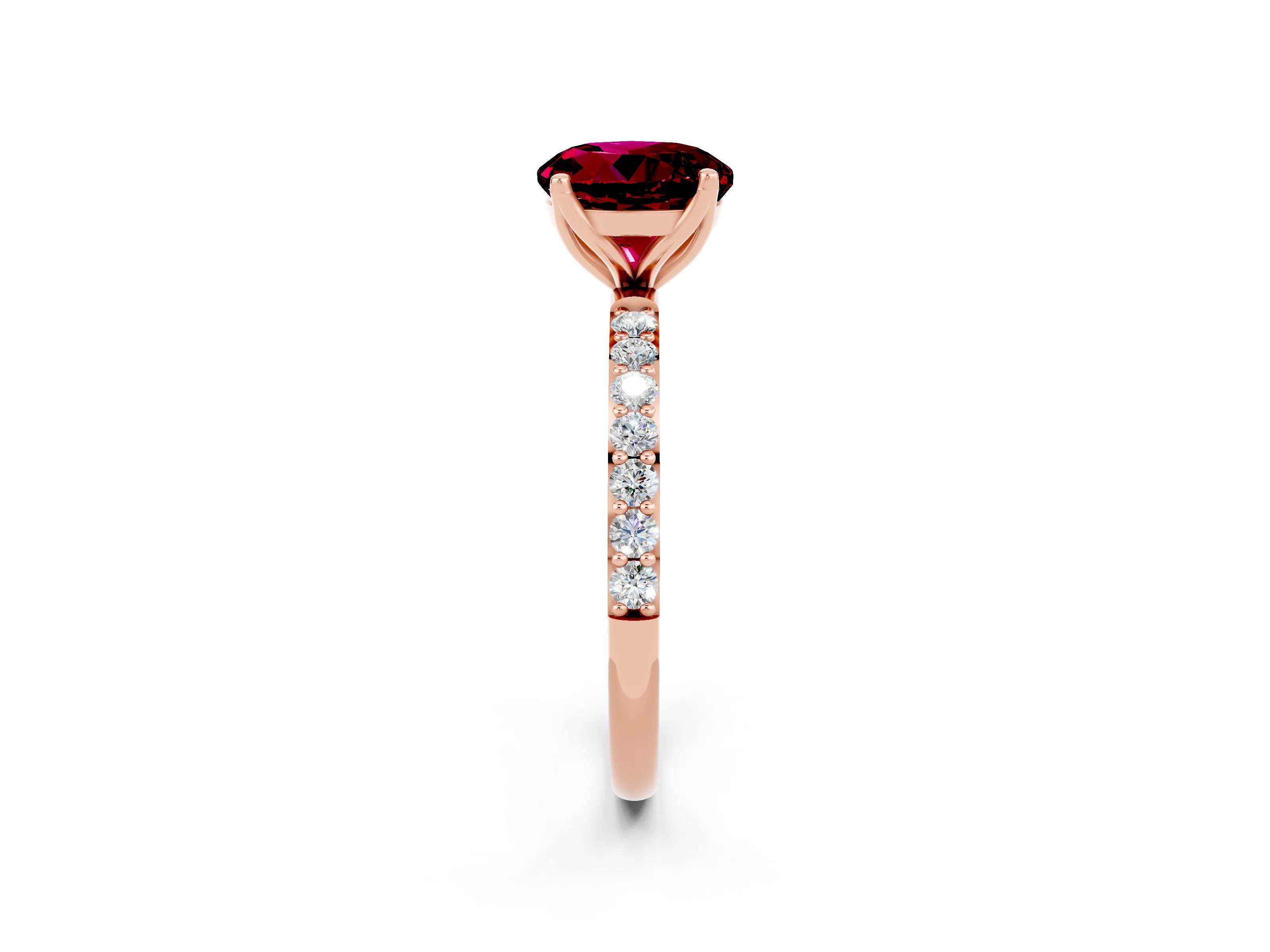 Rose gold Round Cut Garnet Solitaire Engagement Ring with Pavé Band and Prong Setting_2