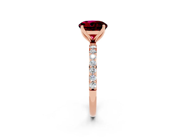 Rose gold Round Cut Garnet Solitaire Engagement Ring with Round  Pavé Band and Prong Setting