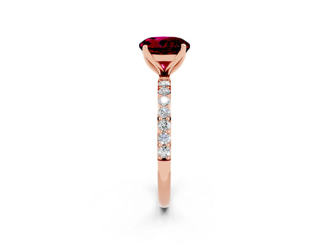 Rose gold Round Cut Garnet Solitaire Engagement Ring with Pavé Band and Prong Setting_2