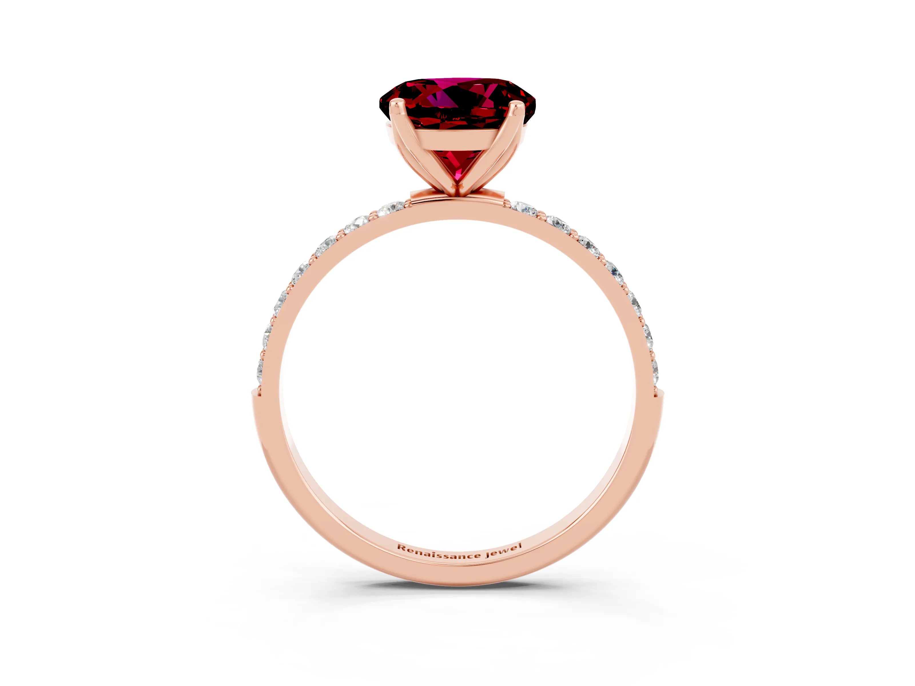 Rose gold Round Cut Garnet Solitaire Engagement Ring with Pavé Band and Prong Setting_3