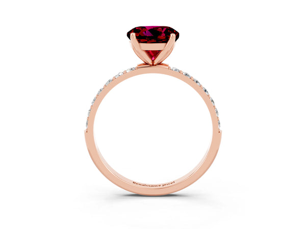 Rose gold Round Cut Garnet Solitaire Engagement Ring with Round  Pavé Band and Prong Setting
