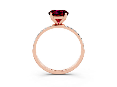 Rose gold Round Cut Garnet Solitaire Engagement Ring with Pavé Band and Prong Setting_3
