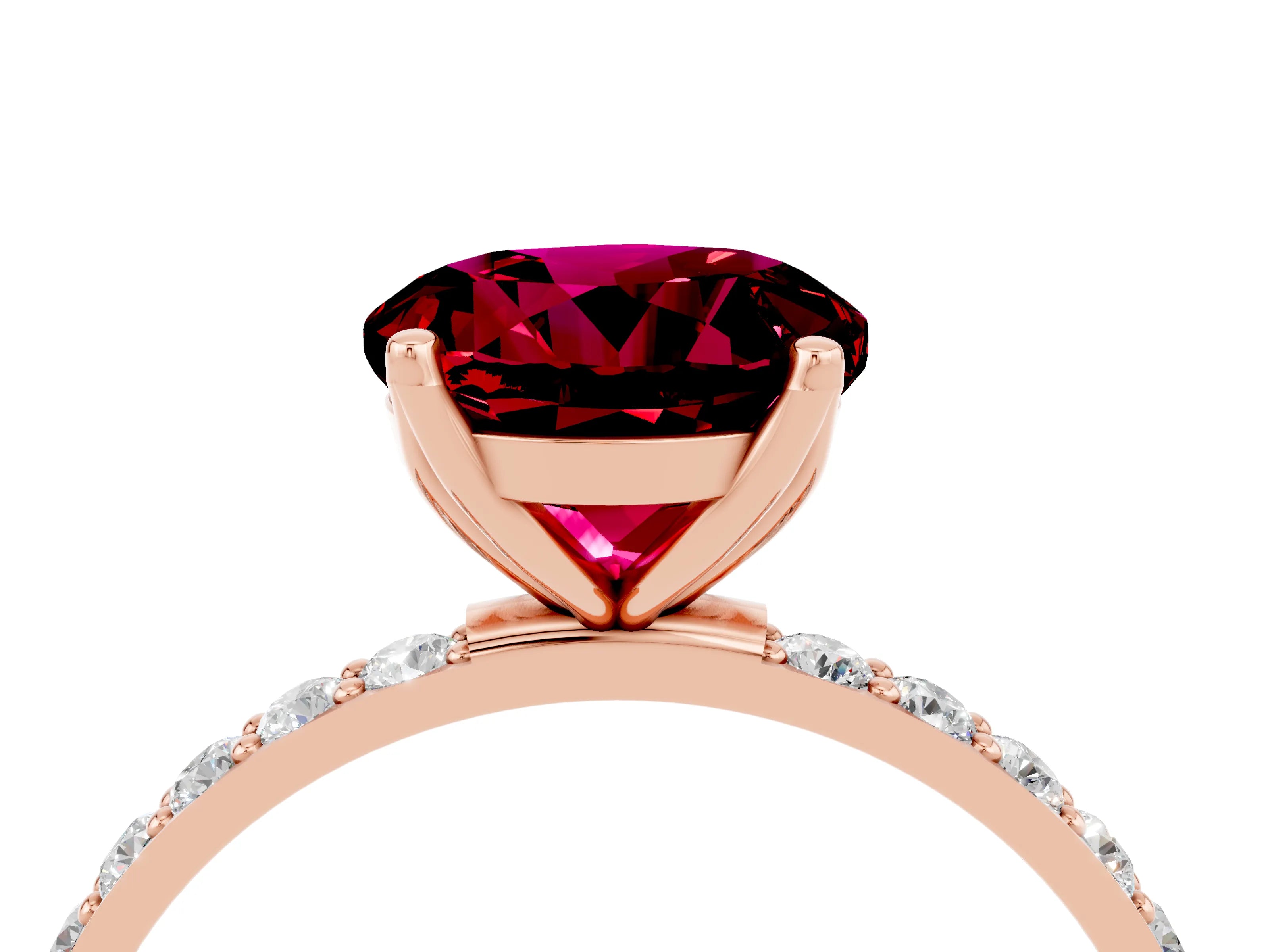 Rose gold Round Cut Garnet Solitaire Engagement Ring with Pavé Band and Prong Setting_4