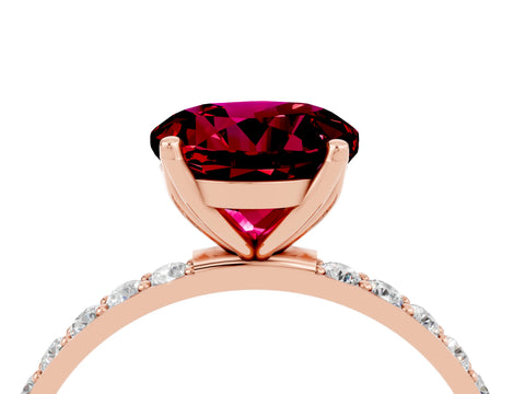 Rose gold Round Cut Garnet Solitaire Engagement Ring with Pavé Band and Prong Setting_4