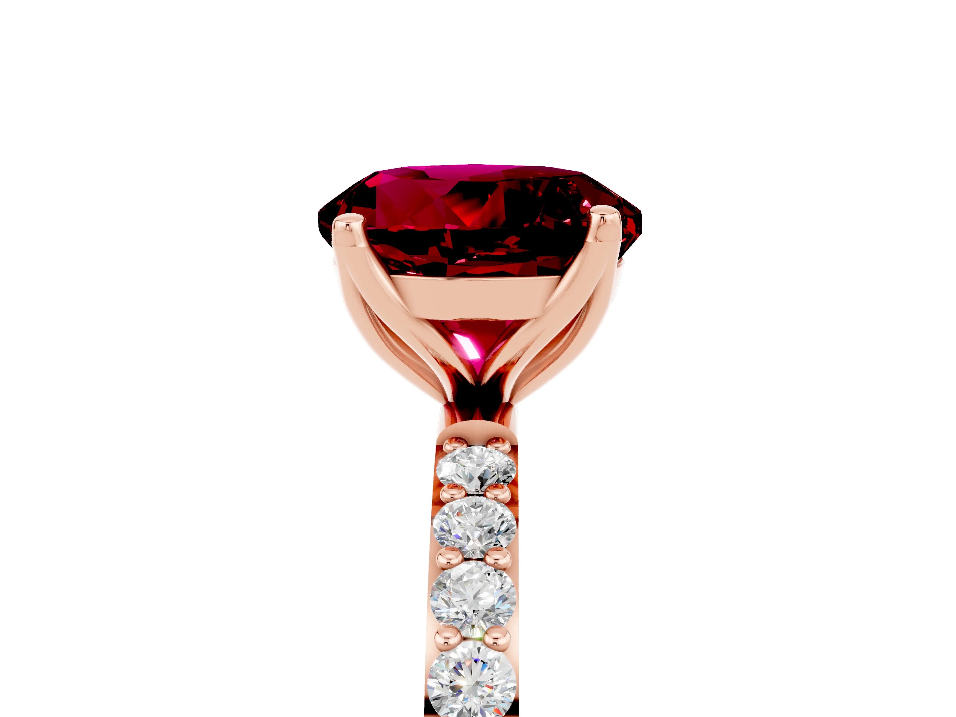 Rose gold Round Cut Garnet Solitaire Engagement Ring with Pavé Band and Prong Setting_5
