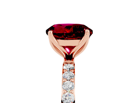 Rose gold Round Cut Garnet Solitaire Engagement Ring with Pavé Band and Prong Setting_5