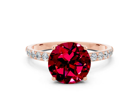 Rose gold Round Cut Garnet Solitaire Engagement Ring with Pavé Band and Prong Setting