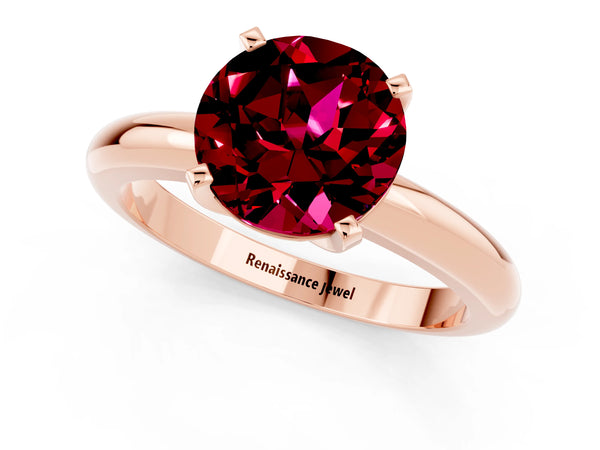 Rose gold Round Cut Garnet Solitaire Engagement Ring with Round Band and Four-Prong Setting