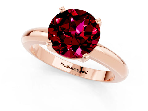Rose gold Round Cut Garnet Solitaire Engagement Ring with Round Band and Four-Prong Setting_1