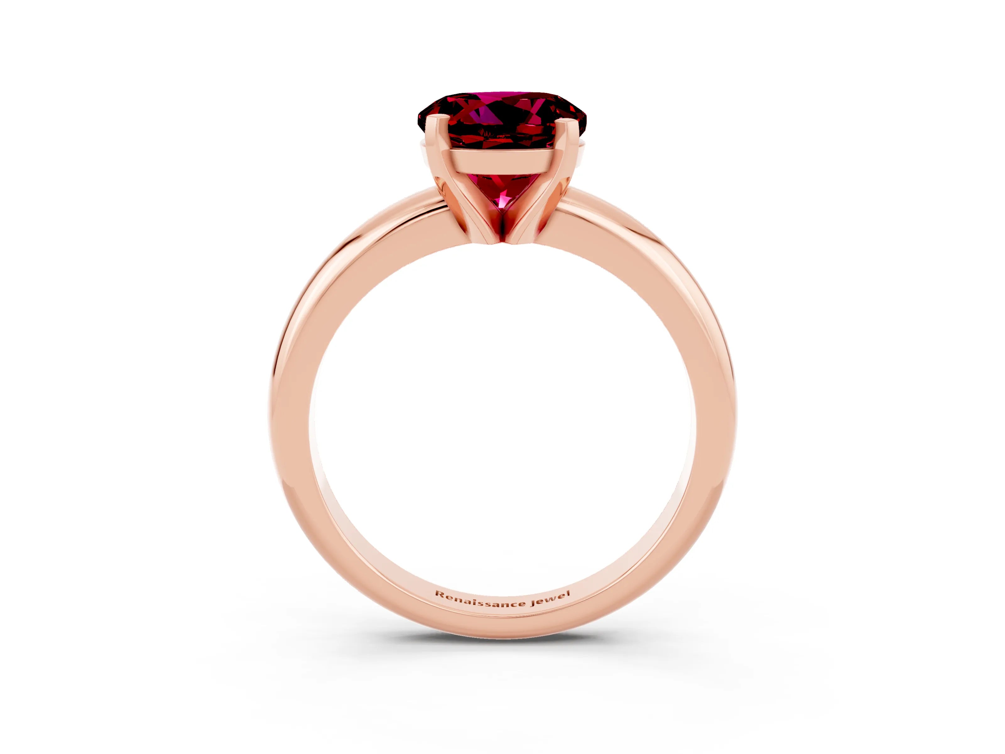 Rose gold Round Cut Garnet Solitaire Engagement Ring with Round Band and Four-Prong Setting_3