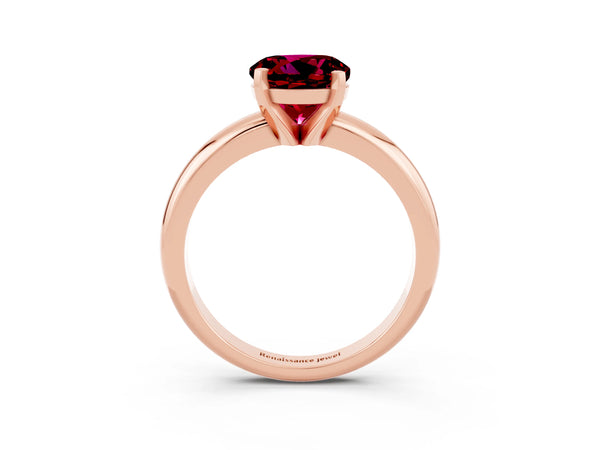 Rose gold Round Cut Garnet Solitaire Engagement Ring with Round Band and Four-Prong Setting