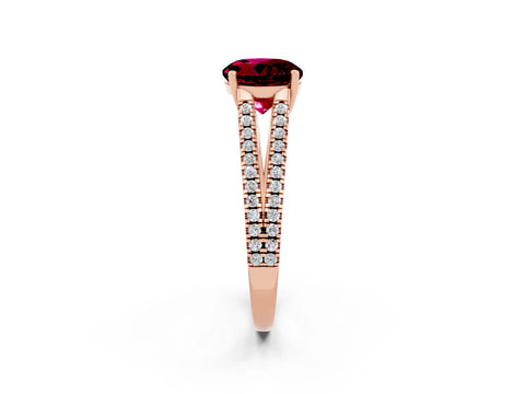 Rose gold Round Cut Garnet Solitaire Engagement Ring with Split Shank Pavé Band_2
