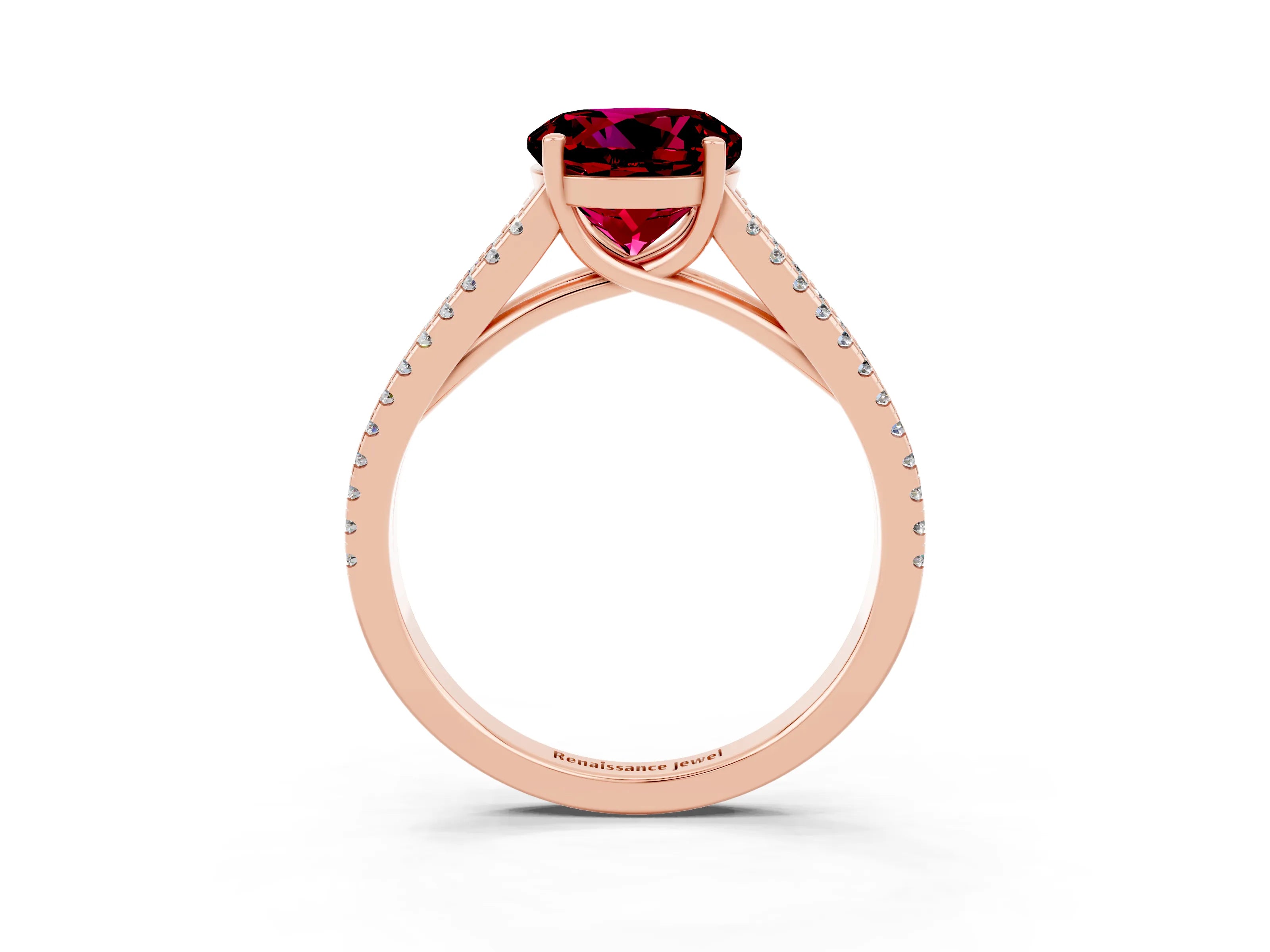 Rose gold Round Cut Garnet Solitaire Engagement Ring with Split Shank Pavé Band_3