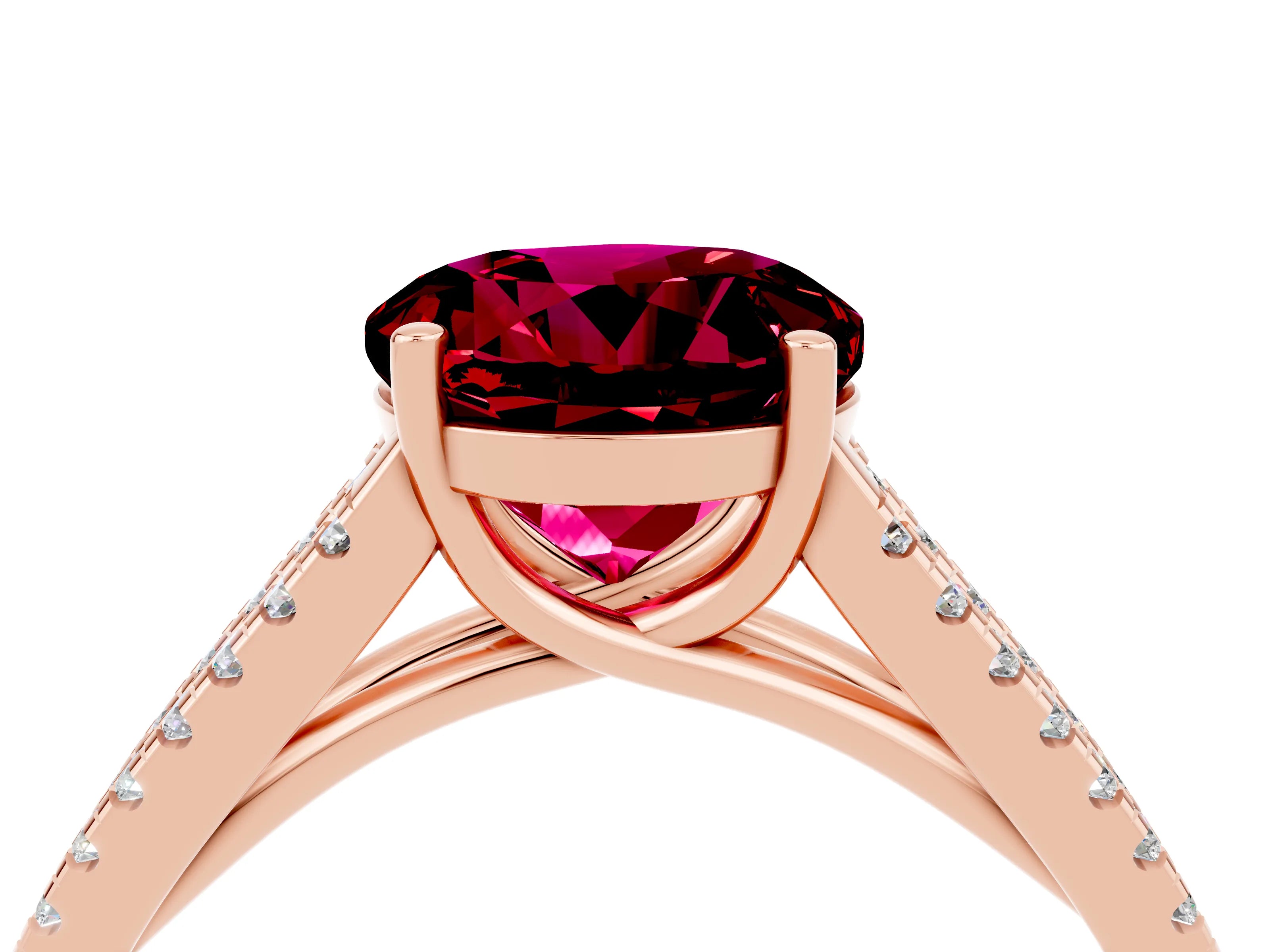 Rose gold Round Cut Garnet Solitaire Engagement Ring with Split Shank Pavé Band_4