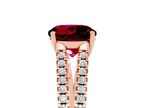 Rose gold Round Cut Garnet Solitaire Engagement Ring with Split Shank Pavé Band_5