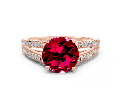 Rose gold Round Cut Garnet Solitaire Engagement Ring with Split Shank Pavé Band