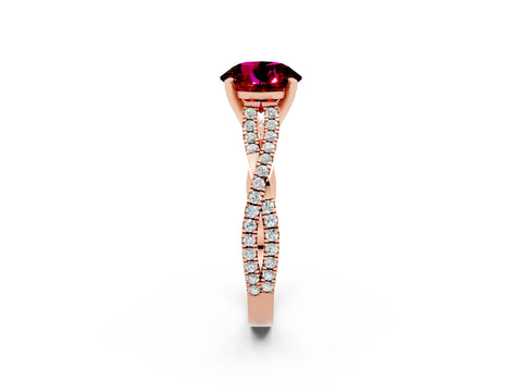 Rose gold Round Cut Garnet Solitaire Engagement Ring with Twisted Pavé Band and Four-Prong Setting_14