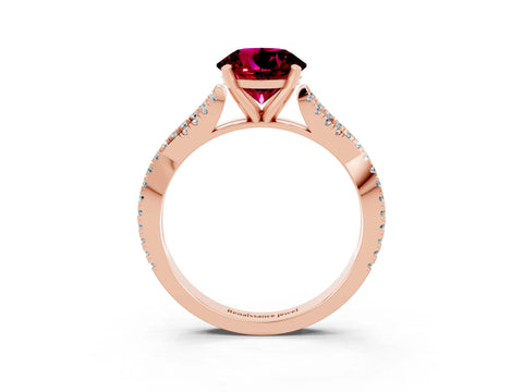 Rose gold Round Cut Garnet Solitaire Engagement Ring with Twisted Pavé Band and Four-Prong Setting_15