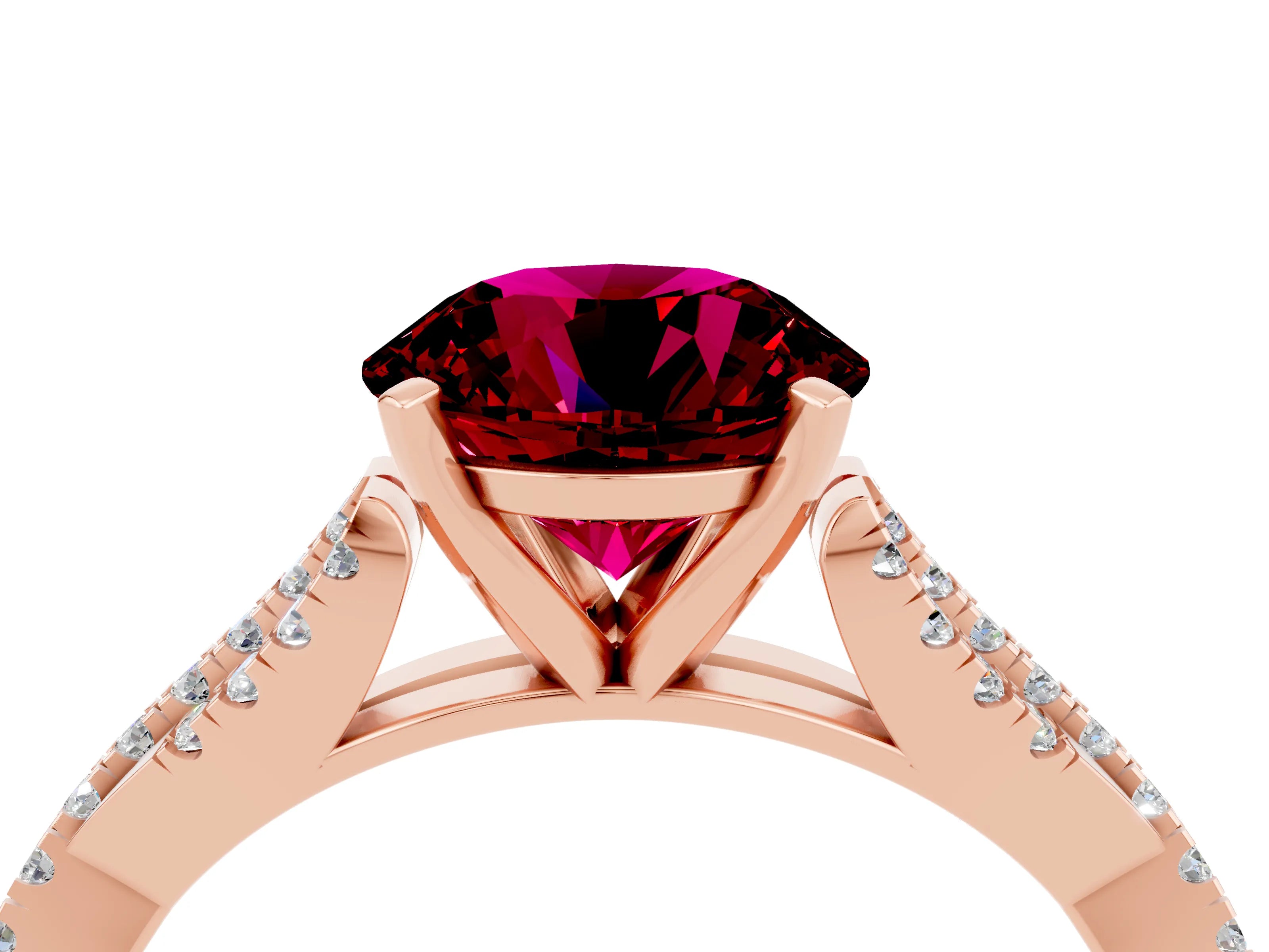 Rose gold Round Cut Garnet Solitaire Engagement Ring with Twisted Pavé Band and Four-Prong Setting_16