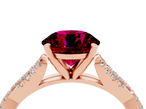 Rose gold Round Cut Garnet Solitaire Engagement Ring with Twisted Pavé Band and Four-Prong Setting_16