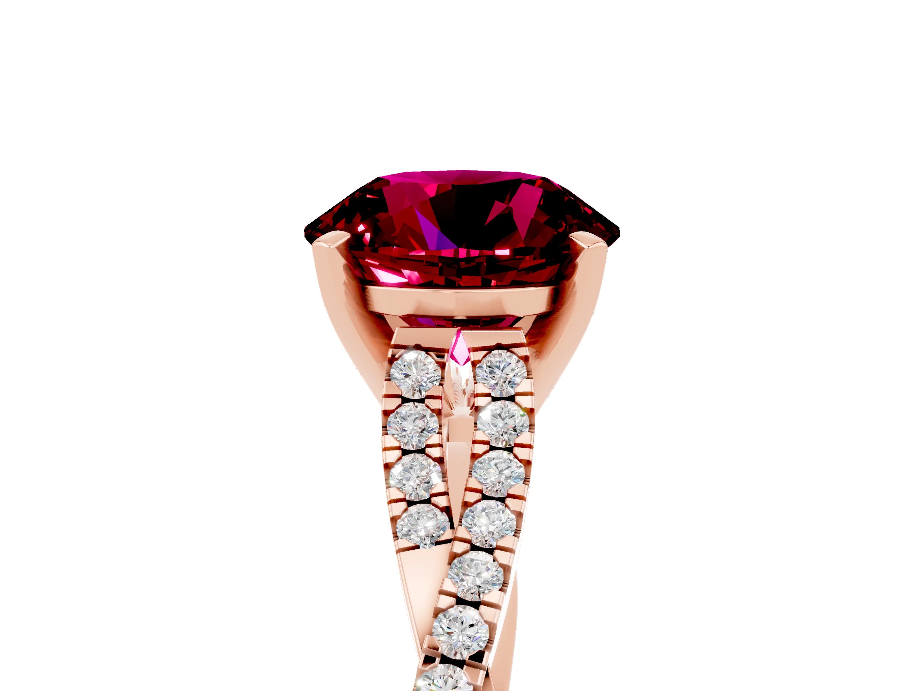 Rose gold Round Cut Garnet Solitaire Engagement Ring with Twisted Pavé Band and Four-Prong Setting_17