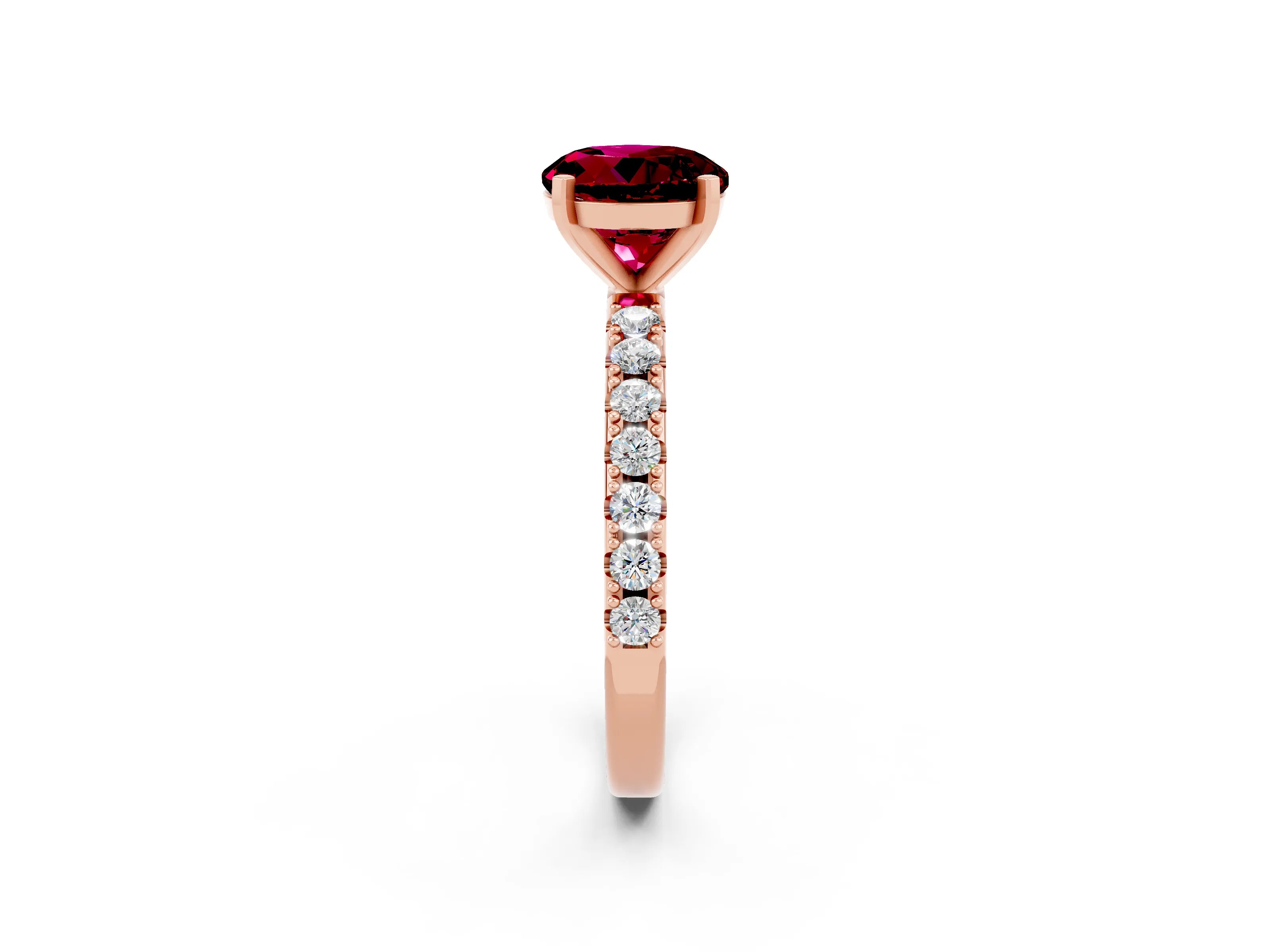 Rose gold Round Cut Garnet Solitaire Pavé Band with Four-Prong Setting_2