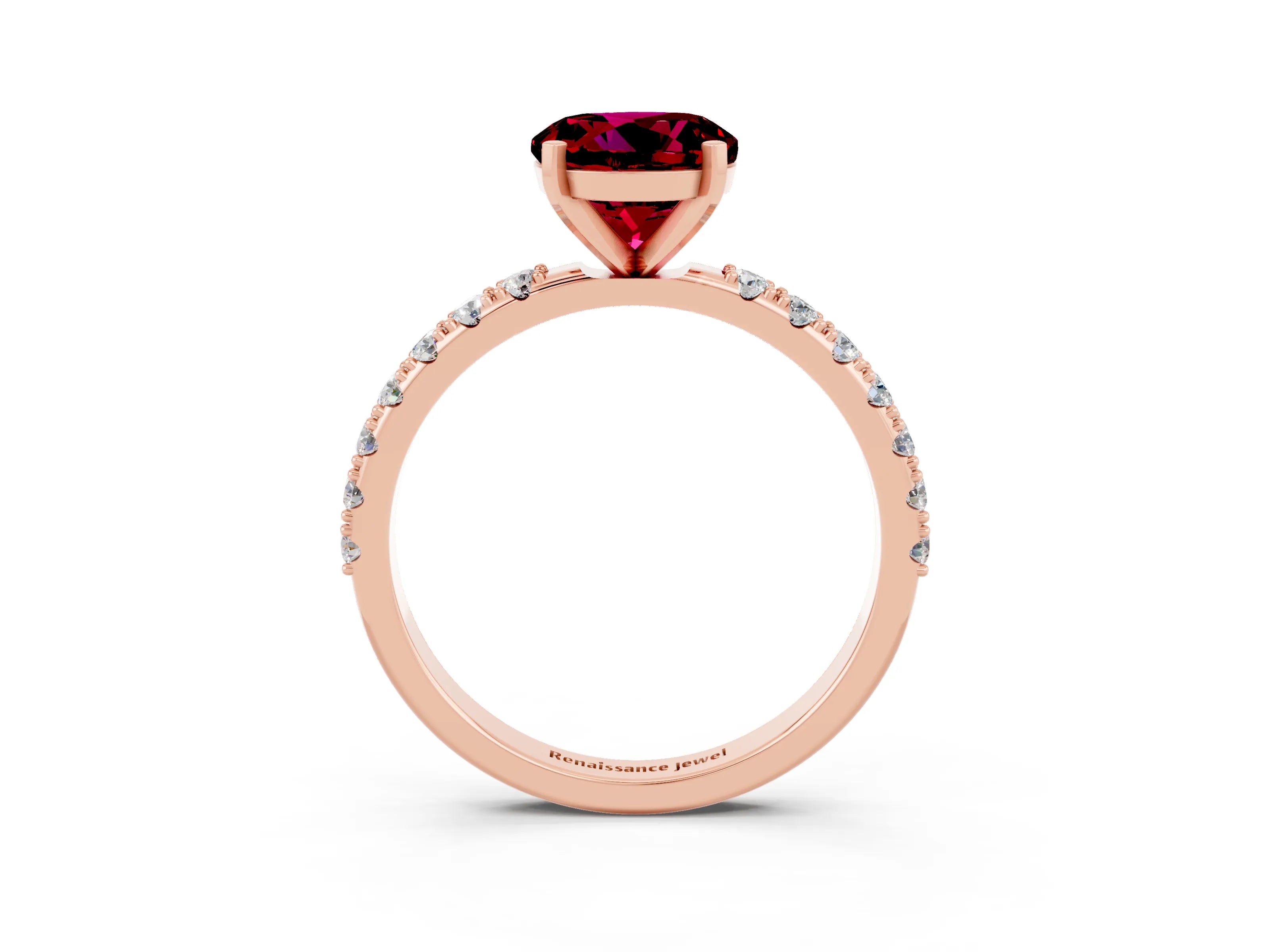 Rose gold Round Cut Garnet Solitaire Pavé Band with Four-Prong Setting_3