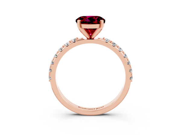 Rose gold Round Cut Garnet Solitaire Pavé Band with Four-Prong Setting