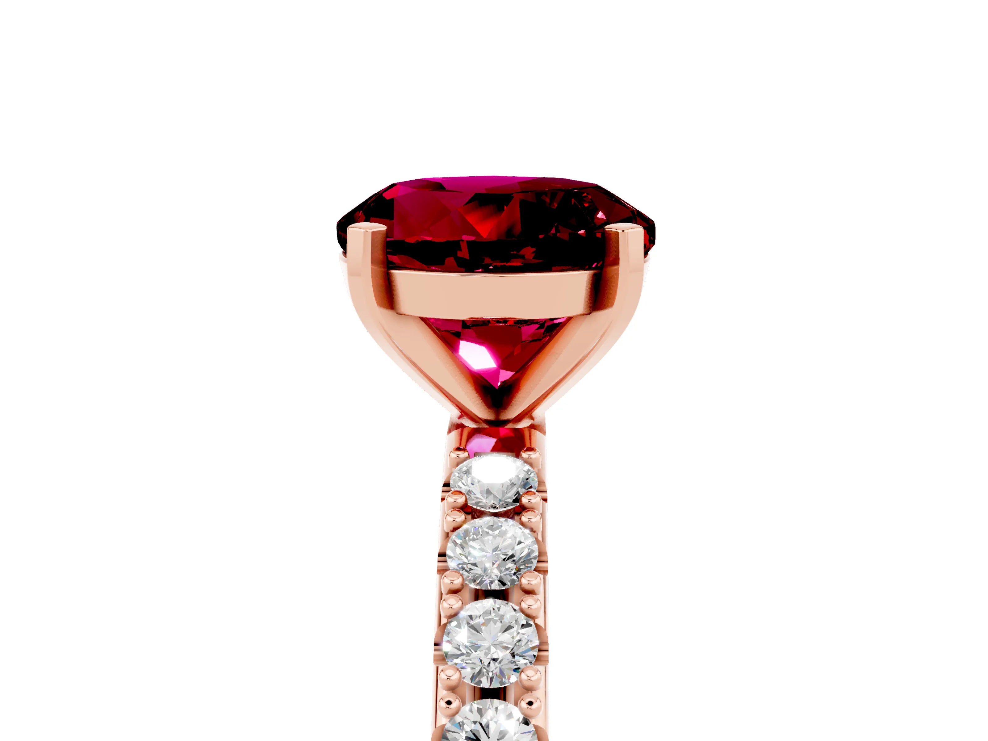 Rose gold Round Cut Garnet Solitaire Pavé Band with Four-Prong Setting_5
