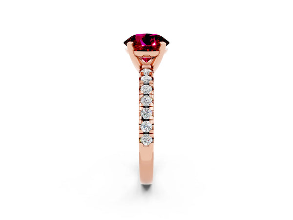 Rose gold Round Cut Garnet Solitaire Pavé Engagement Ring with Round Band and Prong Setting