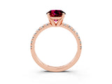 Rose gold Round Cut Garnet Solitaire Pavé Engagement Ring with Round Band and Prong Setting_69
