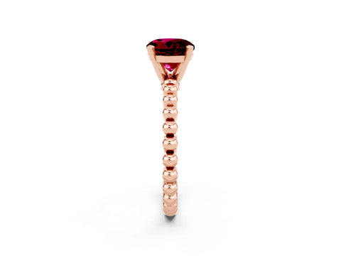 Rose gold Round Cut Garnet Solitaire Ring with Beaded Band and Prong Setting_2