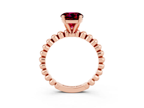 Rose gold Round Cut Garnet Solitaire Ring with Beaded Band and Prong Setting_3