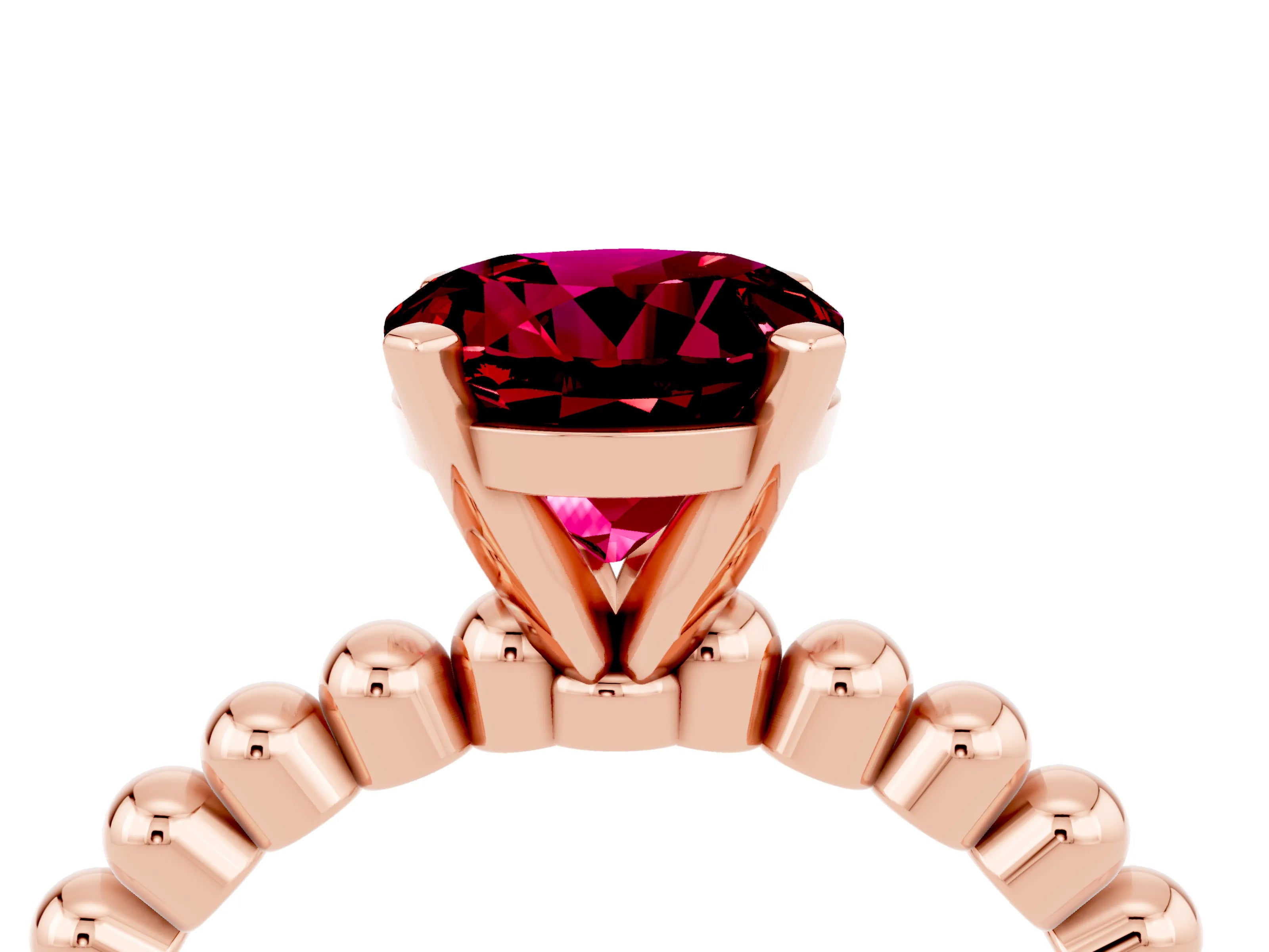 Rose gold Round Cut Garnet Solitaire Ring with Beaded Band and Prong Setting_4